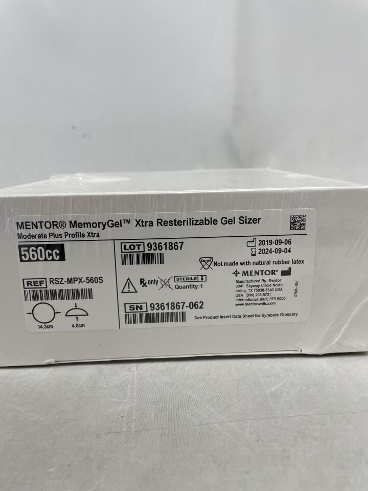 RSZMPX560S - MENTOR - MemoryGel Moderate Plus Profile Xtra 560cc, Resterilizable Gel Sizer, (BX/1) - ( Expiry Date: 2024-09-04 )