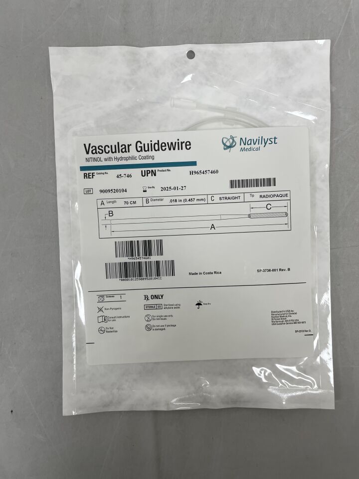 45-746 - NAVILYST - Vascular Guidewire - NITINOL/Hydrophilic - Straight - .018" x 70cm, (EA) - ( Expiry Date: 2025-01-27 )