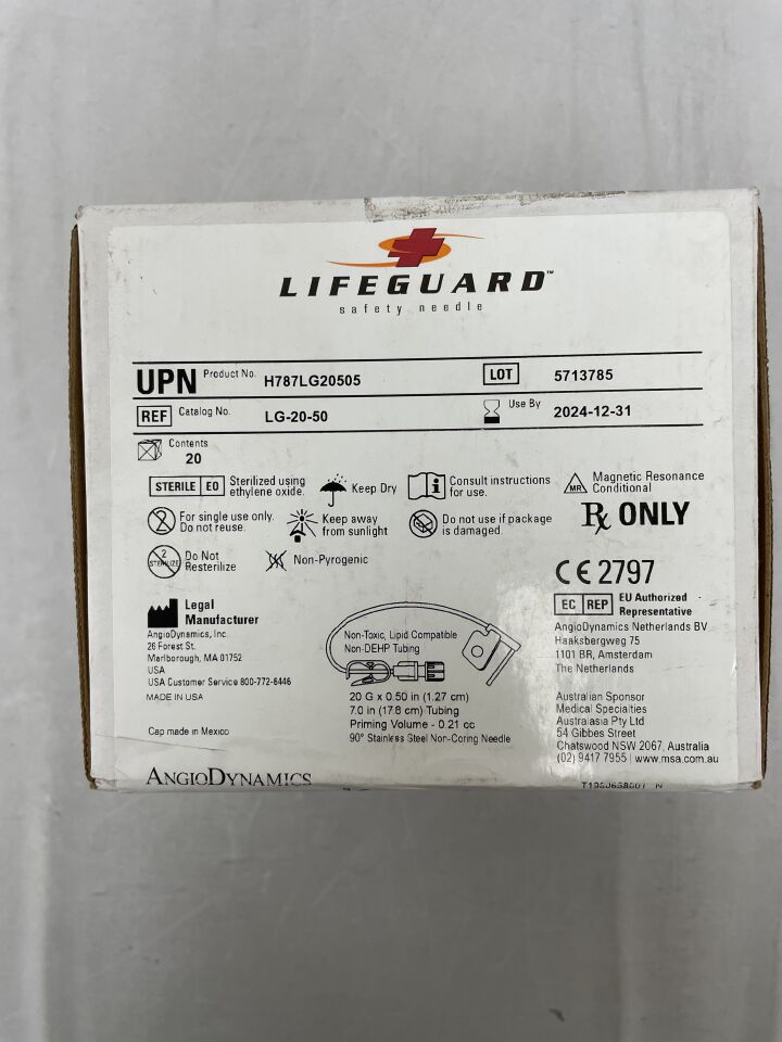 LG-20-50 - NAVILYST - LifeGuard Safety Infusion Sets - DBQ-SET, EXTENSION, HUBER NEEDLE, 20GX3/4IN , (BX/20) - ( Expiry Date: 2024-12-31 )