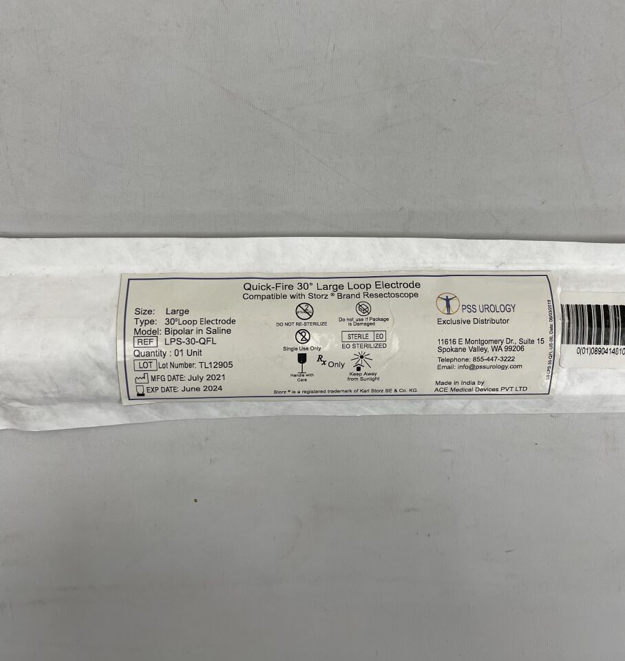 LPS-30-QFL - PSS UROLOGY - Quick-Fire 30° Large Loop Electrode, bipolar in saline, compatible with Stoez Brand Resectoscope, (EA) - ( Expiry Date: 2024-06-01 )