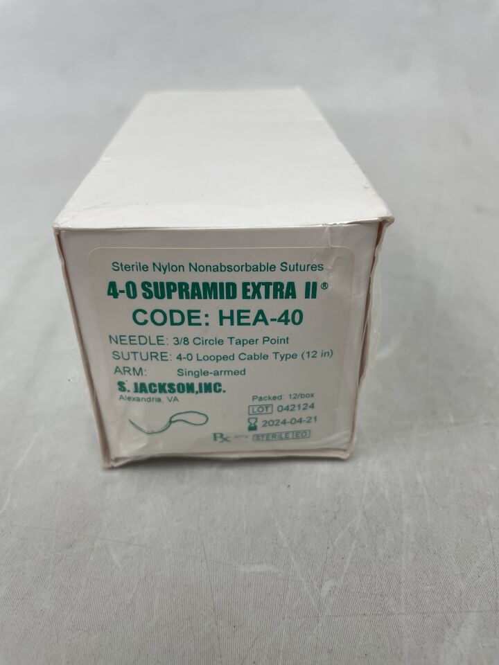 HEA-40 - S JACKSON - 4-0 12" supramid extra ii single-armed looped cable 3/8c taperpoint, (BX/12) - ( Expiry Date: 2024-04-21 )