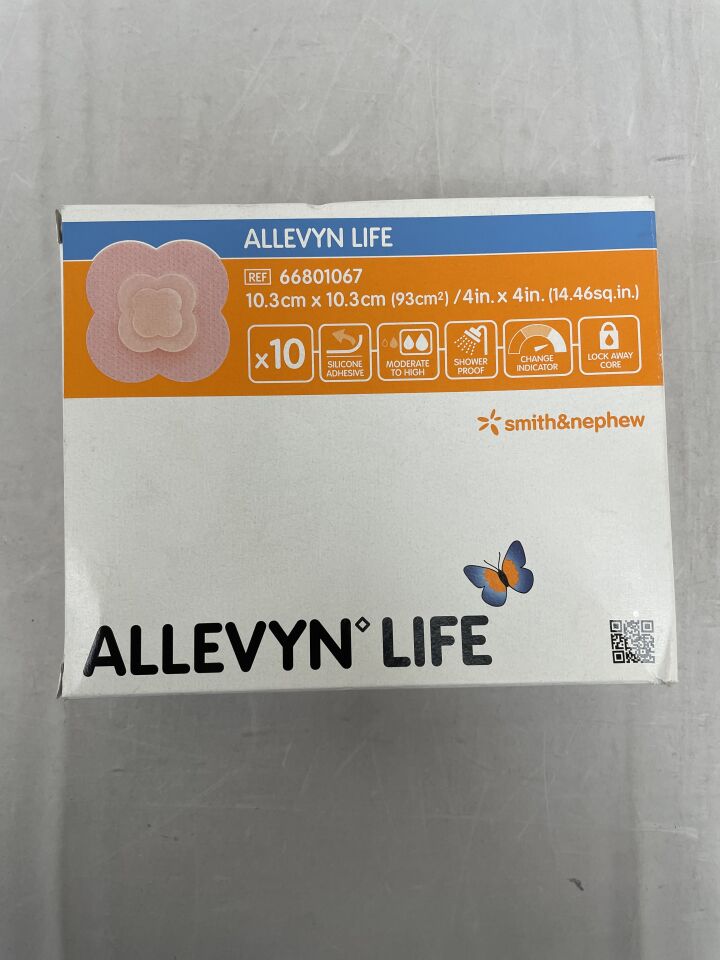 66801067 - SMITH & NEPHEW - Allevyn Life Sacrum 10.3cm x 10.3cm, (BX/10) - ( Expiry Date: 2024-09-01 )