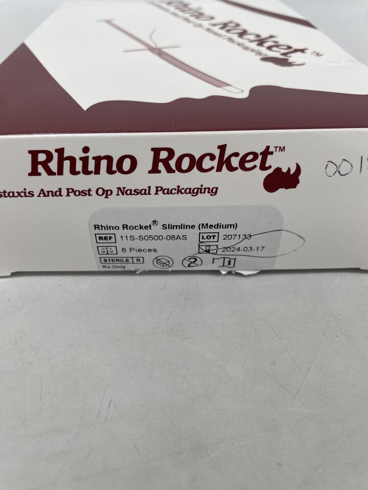 11S-S0500-08AS - SMITH & NEPHEW - SLIMLINE RHINO ROCKET NASAL PACKING, MEDIUM 5cm X 2cm X 1cm, (BX/8) - ( Expiry Date: 2024-09-27 )