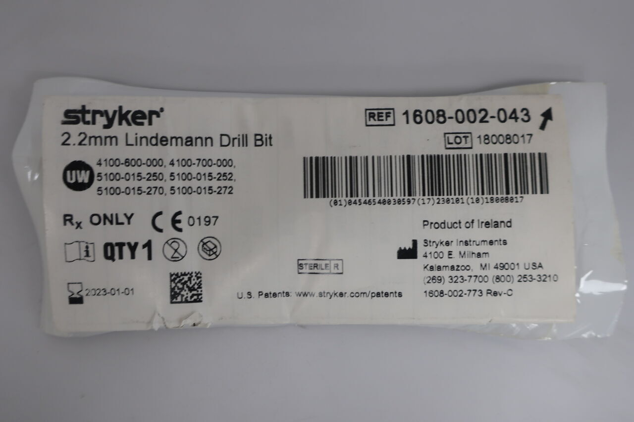 1608-002-043 - STRYKER - Micro Burr Standard Lindeman Drill Bit, 2.2 dia. x 24.3 mm, () - ( Expiry Date: 2025-01-01 )