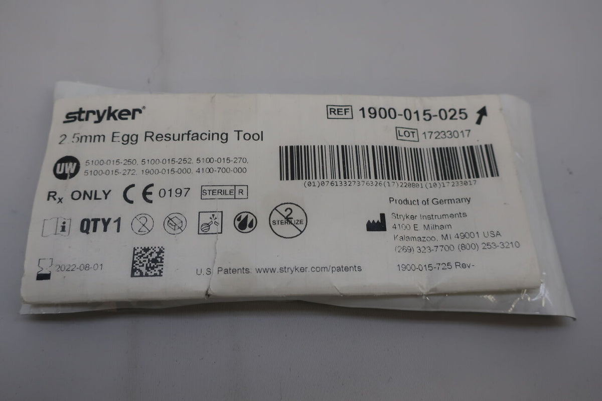 1900-015-025 - STRYKER - Egg Resurfacing Tool, 2.5 mm Size, (EA)