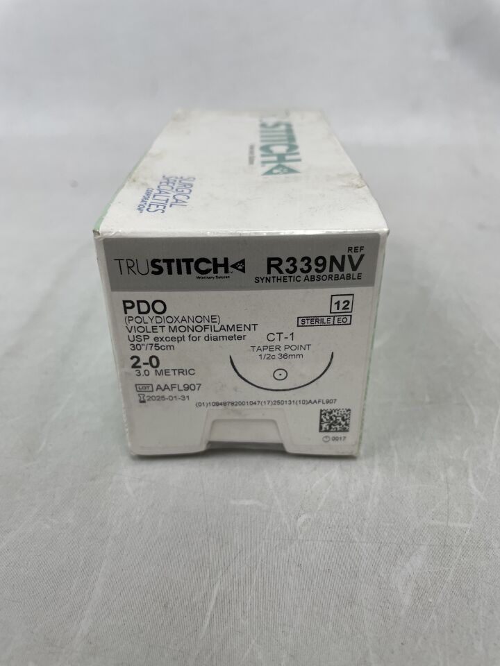 R339NV - SURGICAL SPECIALTIES - TruStitch PDO 2-0 Violet 30", CT-1 Taper Point 36mm 1/2C, (BX/12) - ( Expiry Date: 2025-01-31 )