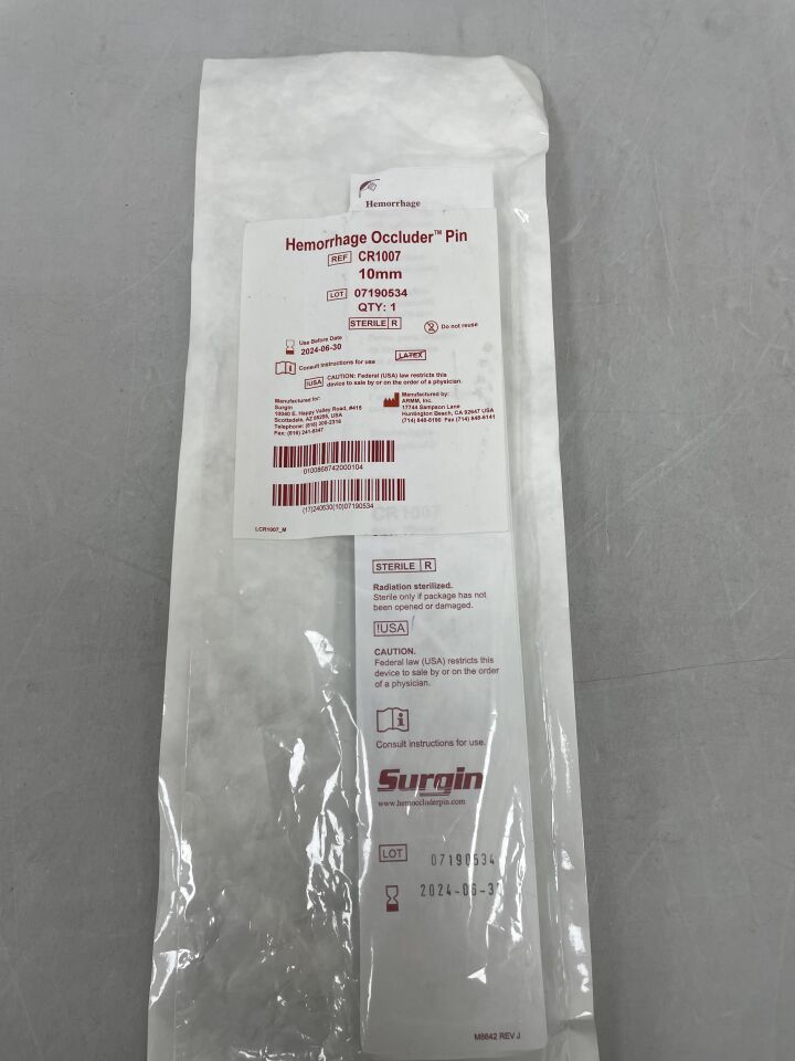 CR1007 - SURGIN SURGICAL - Hemorrhage Occluder Pin Standard, 10 mm head, ()