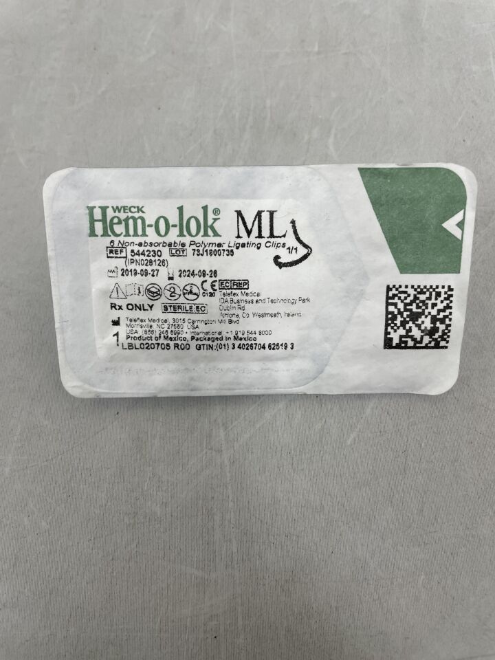 544230 - TELEFLEX - WECK Hem-o-lok ML 6 Non-Absorbable Polymer Ligating Clips, (EA) - ( Expiry Date: 2024-09-26 )