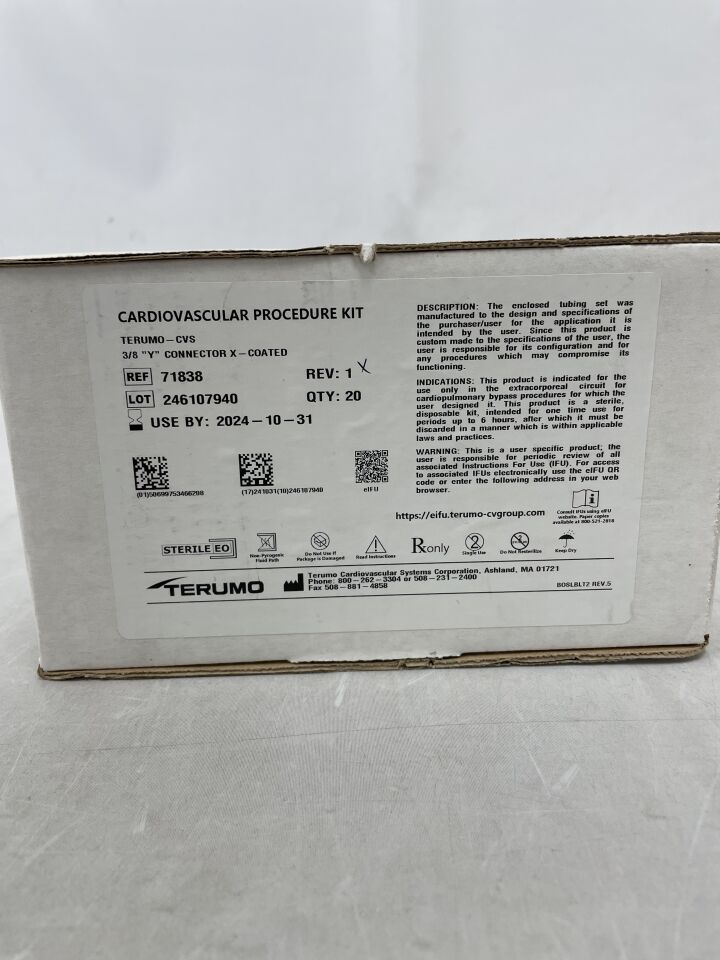 71838 - TERUMO - Cardiovascular Procedure Kit, 3/8 "Y" connector X - Coated, (BX/20) - ( Expiry Date: 2024-10-31 )