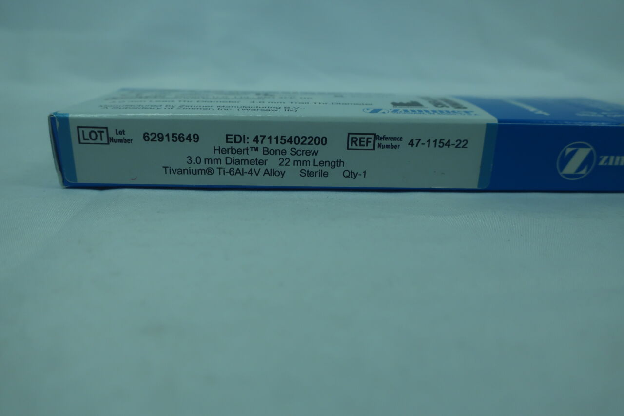 47-1154-22 - ZIMMER - Herbert Bone screw 3mm dia, 22mm length, Tivanium Ti-6AI-4V Alloy, (BX/1) - ( Expiry Date: 2025-01-01 )