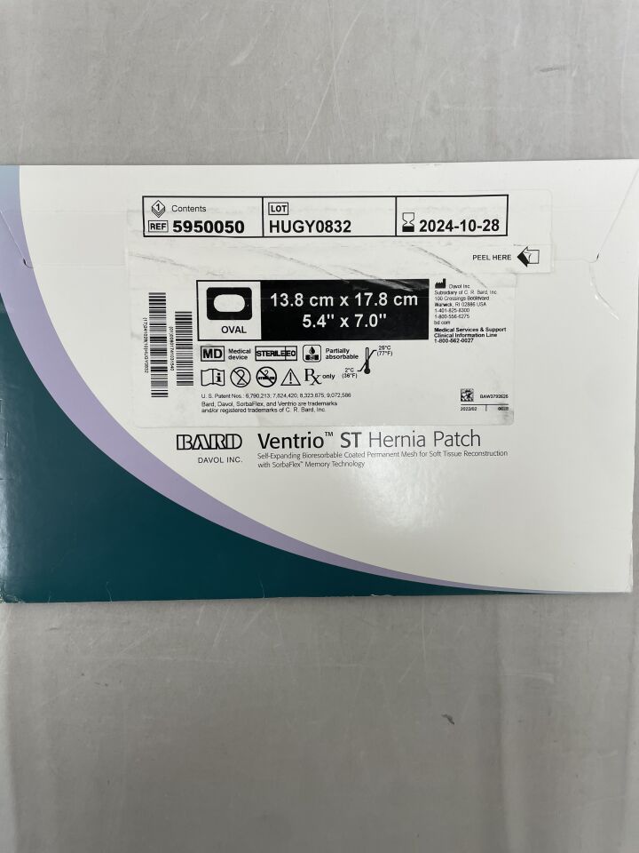 5950050 - BARD - Mesh Ventrio ST Hernia Patch, Large Oval 13.8cm x 17.8cm, (BX/1) - ( Expiry Date: 2024-10-28 )