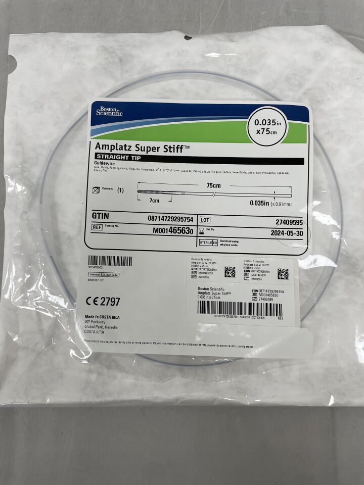 46563 - BOSTON SCIENTIFIC - Amplatz Super Stiff Guidewire - Straight Tip - .035" x 75cm, (EA) - ( Expiry Date: 2024-05-30 )
