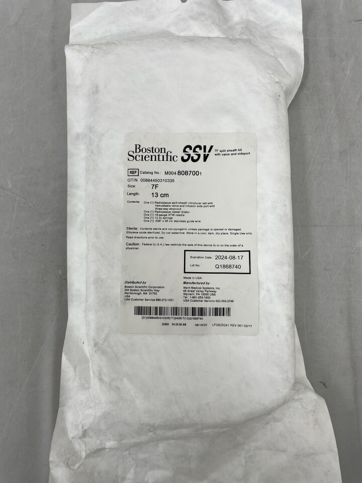 808700 - BOSTON SCIENTIFIC - SSV Split Sheath Kit With Valve And Sideport, 7F x 13cm, (EA) - ( Expiry Date: 2024-08-17 )