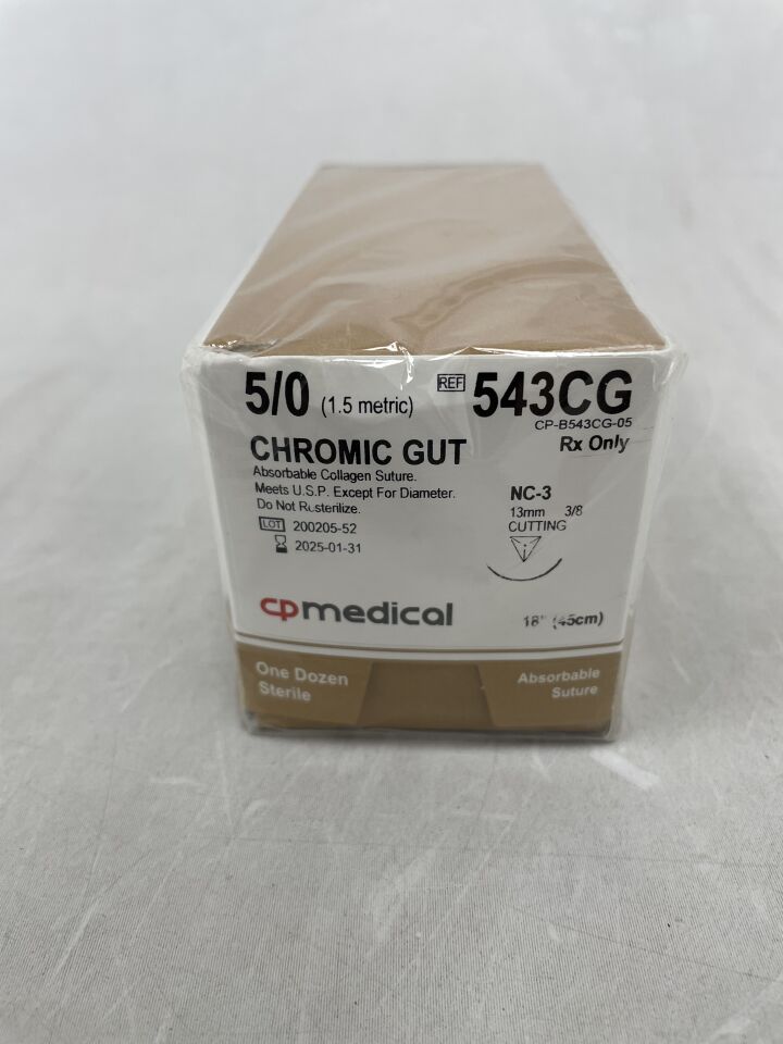 543CG - CP MEDICAL - Chromic Gut Absorbable Collagen Suture 5-0 NC-3 Brown 18" Twisted , (BX/12) - ( Expiry Date: 2025-01-31 )