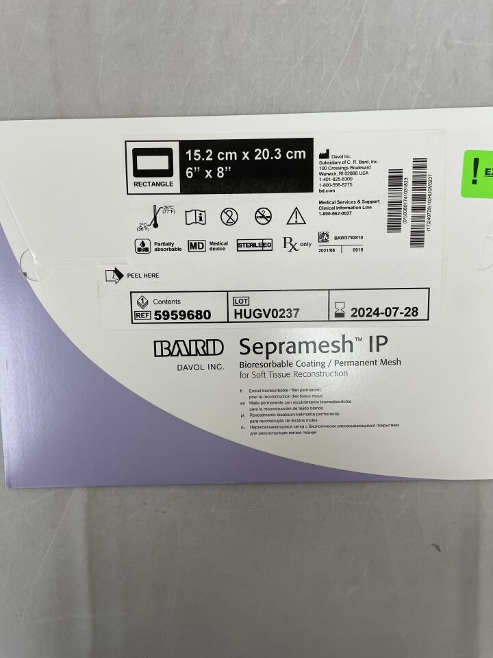 5959680 - BARD - sepramesh ip composite mesh, 6" x 8", (BX/1) - ( Expiry Date: 2024-07-28 )