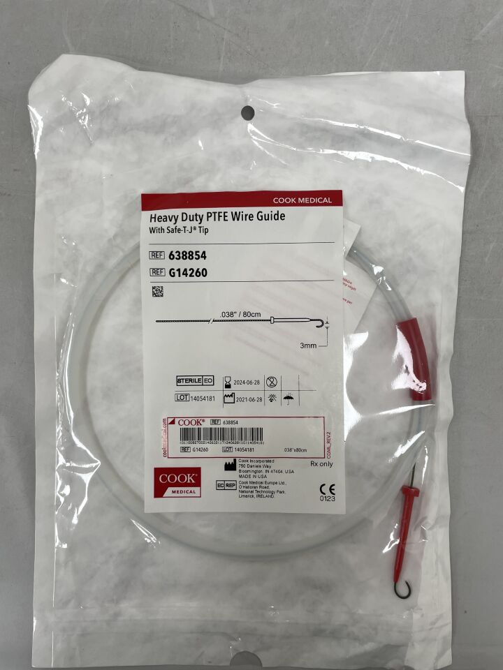 G14260 - COOK - Fixed Core PTFE Wire Guide, 3cm Safe-T-J, 0.038" x 80cm, (EA) - ( Expiry Date: 2024-06-28 )