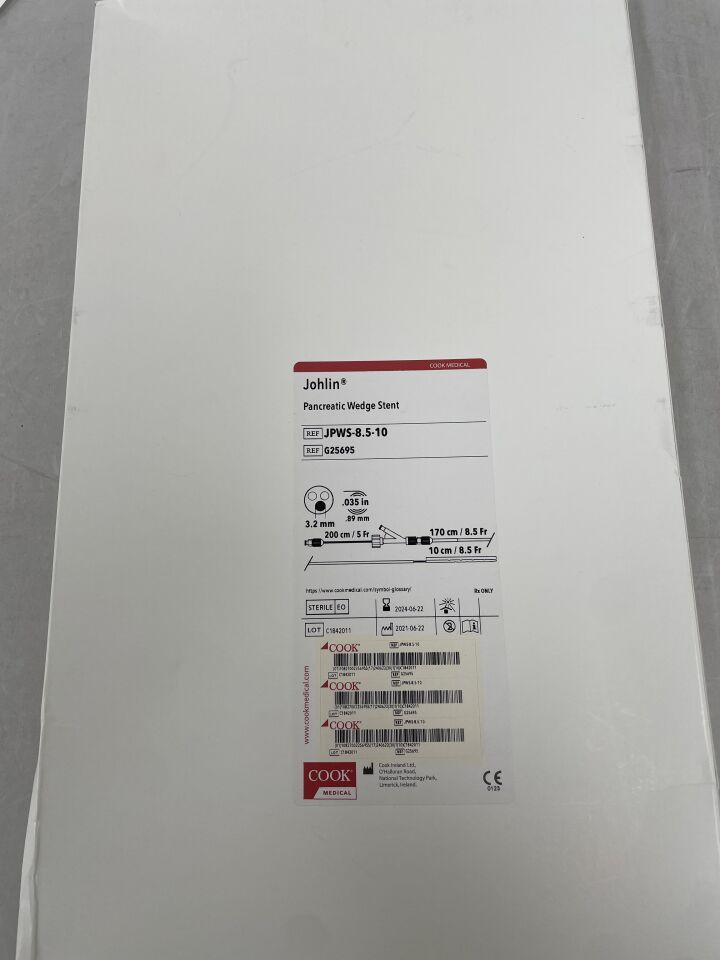 G25695 - COOK - Johlin Pancreatic Wedge Stent 10cm/8.5F, (BX/1) - ( Expiry Date: 2024-06-22 )