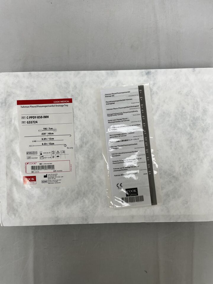 G55724 - COOK - Fuhrman Pleural/Pneumopericardial Drainage Tray 8.5F x 15cm, (EA) - ( Expiry Date: 2024-06-30 )