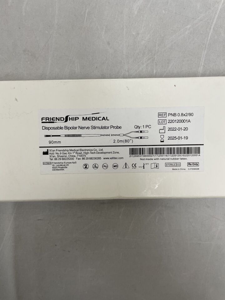 PNB0.8×2/90 - FRIENDSHIP MEDICAL - Disposable Bipolar Nerve Stimulator Probe 90mm, 200cm lead length , (BX/1) - ( Expiry Date: 2025-01-19 )