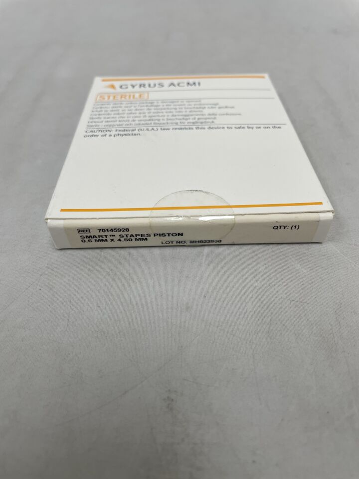 70145928 - GYRUS ACMI - smart stapes piston, 0.6mm x 4.50mm nitinol flouroplastic, (BX/1) - ( Expiry Date: 2025-01-31 )