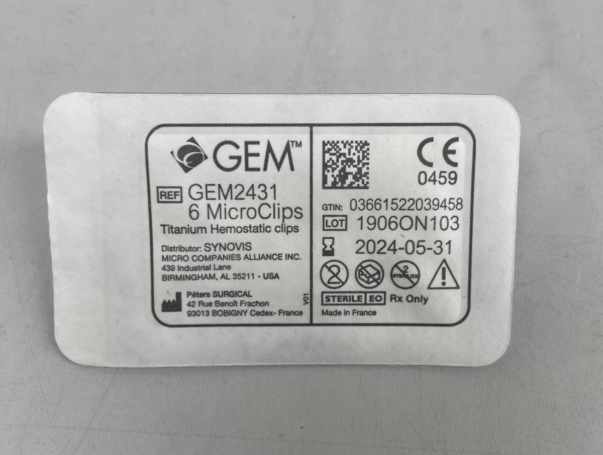 GEM2431 - PETERS SURGICAL - MicroClip: 6 Ti Hemostatic Clips per Cartridge, (EA)