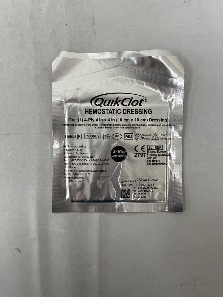 459 - Z-MEDICA - quikclot quikclot hemostatic dressing, 4x4, (EA) - ( Expiry Date: 2025-03-28 )