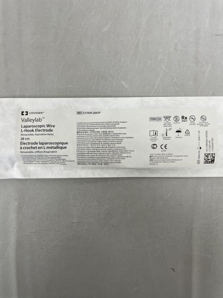E3783R-28ASP - COVIDIEN - Valleylab 可伸縮腹腔鏡電極,L 型鉤線,28 厘米,(EA)-(有效期至:2025-11-30)