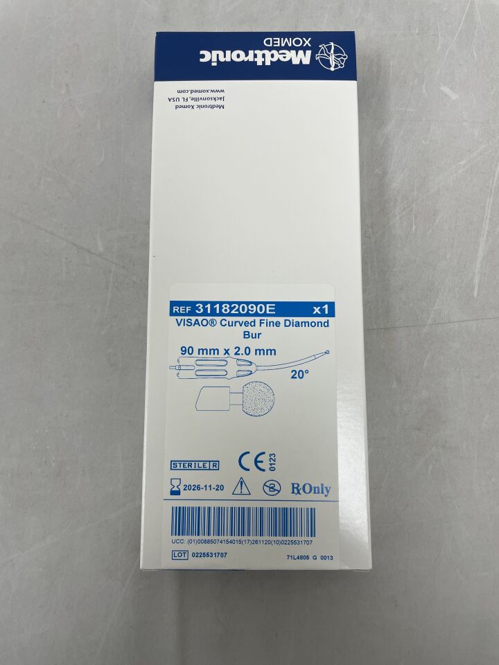 31182090E - MEDTRONIC - Visao Stainless Steel Extra-Long Curved Fine Round Diamond Cutting Burr, 2 x 92mm , ( BX/1 ) - ( Expiry Date : 2026-11-20 )