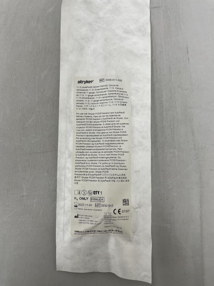 0306-511-000 - STRYKER - Cánula de cemento VertePort 11G, ( EA ) - ( Fecha de caducidad : 01/11/2025 )