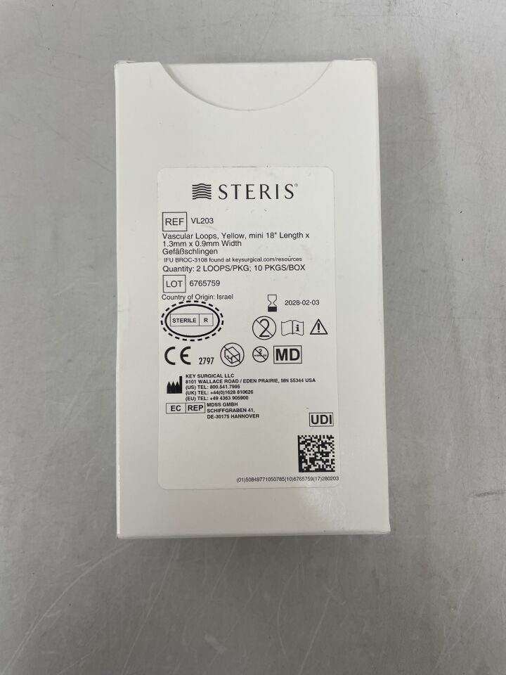 VL203 - STERIS - Vascular Loops Yellow Mini, 1.3 x 0.9mm, 18" (2 loops per package) , ( BX/10 ) - ( Expiry Date : 2028-02-03 )