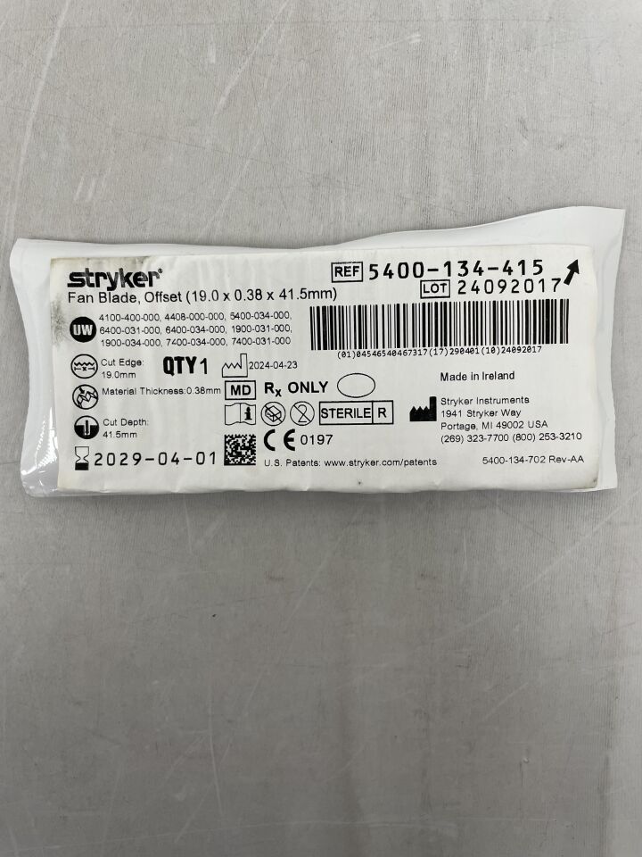 5400-134-415 - STRYKER - Core Fan Blade, Offset 19mm x 41.5mm x 0.38mm , ( EA ) - ( Expiry Date : 2029-04-01 )