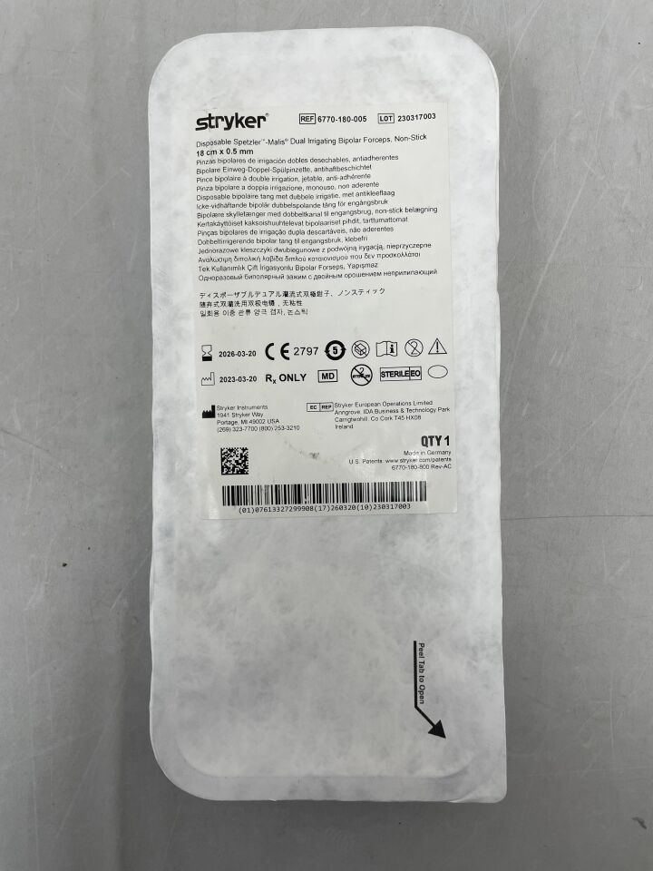 6770-180-005 - STRYKER - disposable spetzler-malis dual irrigating bipolar forceps, non-stick, 18cm x 0.5mm , ( EA ) - ( Expiry Date : 2026-03-20 )