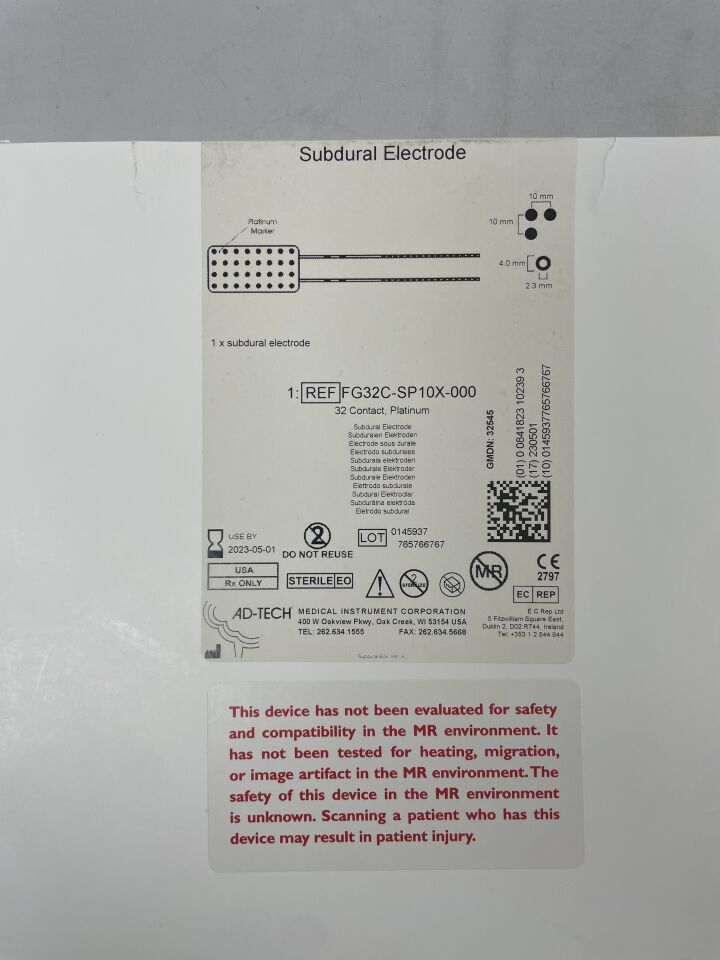 FG32C-SP10X-000 - ADTECH MEDICAL - Subdural Electrode, 32 Contact, Platinum, (BX/1) - ( Expiry Date: 2024-11-01 )