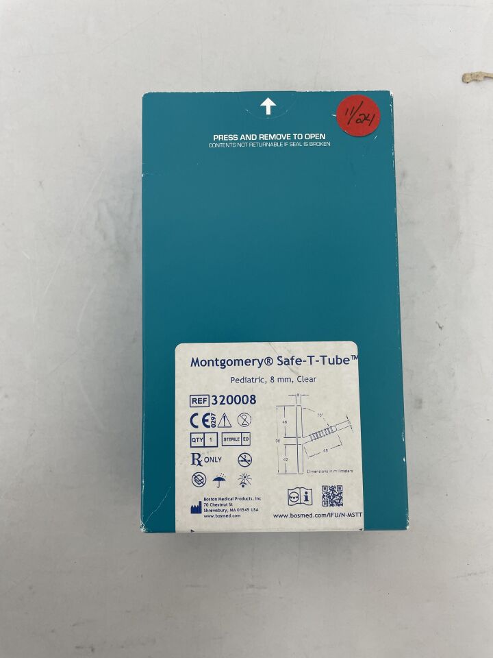 320008 - BOSTON MEDICAL - Montgomery Safe-T Tube, Pediatric, 8mm, Clear, (BX/1) - ( Expiry Date: 2024-11-30 )