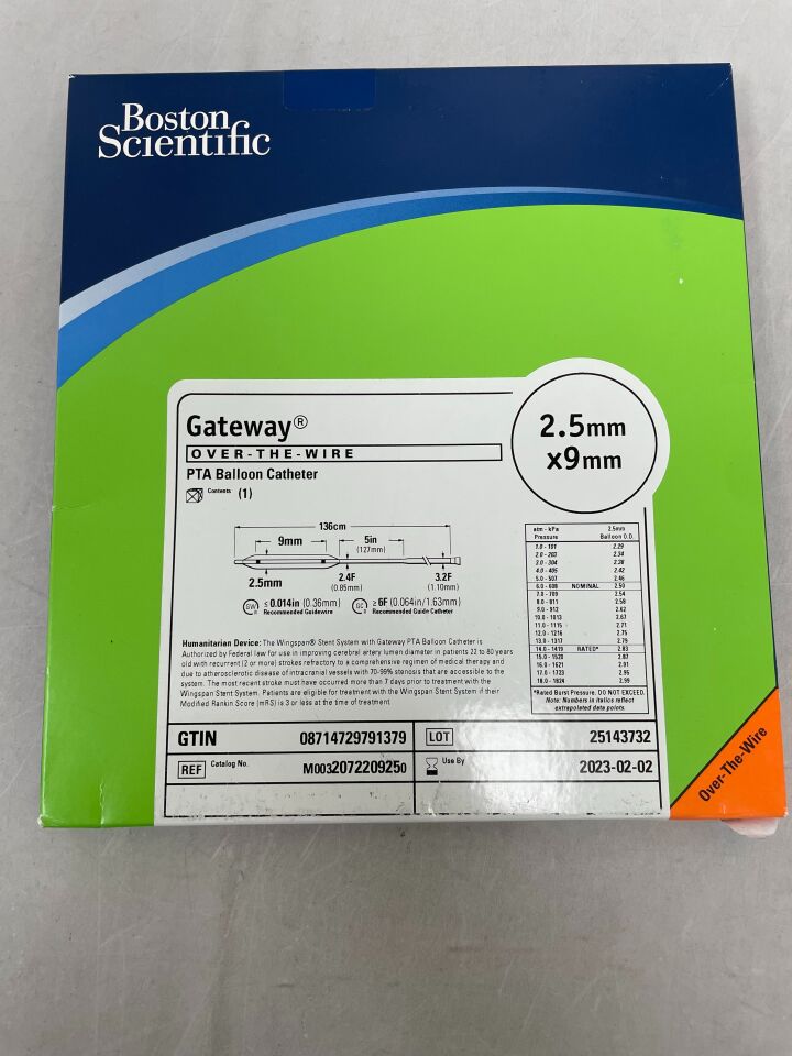 207220925 - BOSTON SCIENTIFIC - Gateway PTA Balloon Catheter, Over-The-Wire, 2.5mm x 9mm, () - ( Expiry Date: 2023-02-02 )