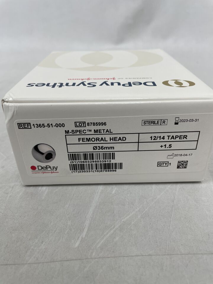 1365-51-000 - DEPUY - M-SPEC Metal Femoral Head, 12/14 Taper, 36mm, +1.5, (BX/1) - ( Expiry Date: 2023-03-31 )