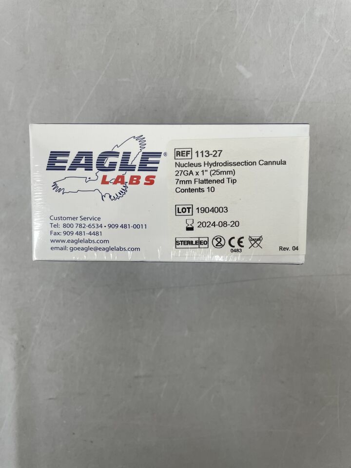 113-27 - EAGLE LABS - Hydrodissection Nucleus Cannula, 27G, (BX/10) - ( Expiry Date: 2024-08-20 )