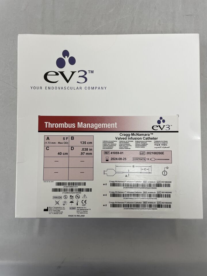 41059-01 - EV3 - ev3 Cragg-McNamara Valved Infusion Catheter, 5F x 135cm x 40cm x .038", (BX/1) - ( Expiry Date: 2024-08-25 )