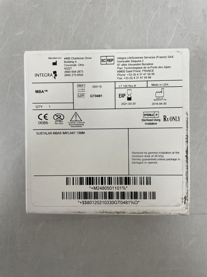 50110 - INTEGRA - Subtalar MBA, Implant 10mm, (BX/1) - ( Expiry Date: 2021-03-30 )