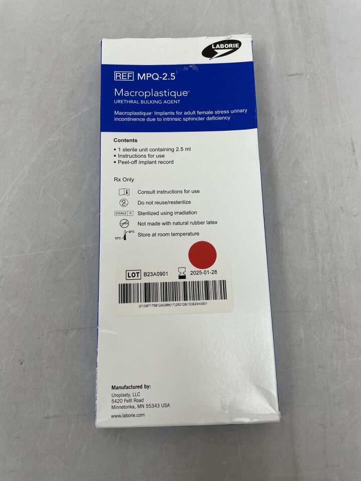 MPQ-2.5 - LABORIE - Cogentix Macroplastique Urethral Bulking Agent 2.5ml, (BX/1) - ( Expiry Date: 2025-01-28 )
