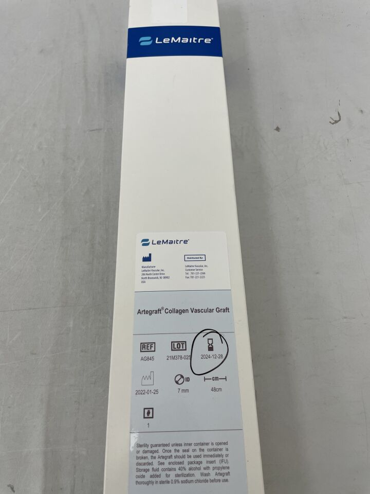 AG845 - LEMAITRE - Artegraft Collagen Vascular Graft 8.5mm x 7.5mm, 48cm, (BX/1) - ( Expiry Date: 2024-12-28 )