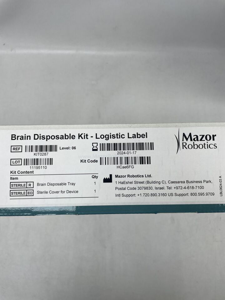 KIT0287-06 - MAZOR ROBOTICS - Brain Disposable Kit, Level, 6, Contains Brain Tray, Cover for Device, (BX/1) - ( Expiry Date: 2024-11-19 )