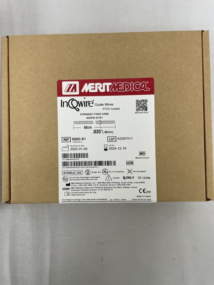 6680-61 - MERIT MEDICAL - InQwire Guide Wire 0.035" x 80cm, Straight Tip, Super Stiff, (BX/10) - ( Expiry Date: 2024-12-19 )