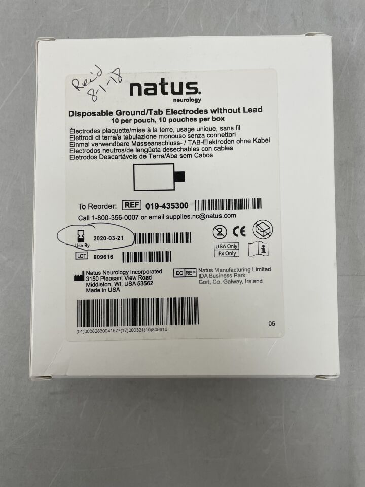 019-435300 - NATUS - Ground/Tab Electrodes without Lead, (BX/10) - ( Expiry Date: 2020-03-21 )
