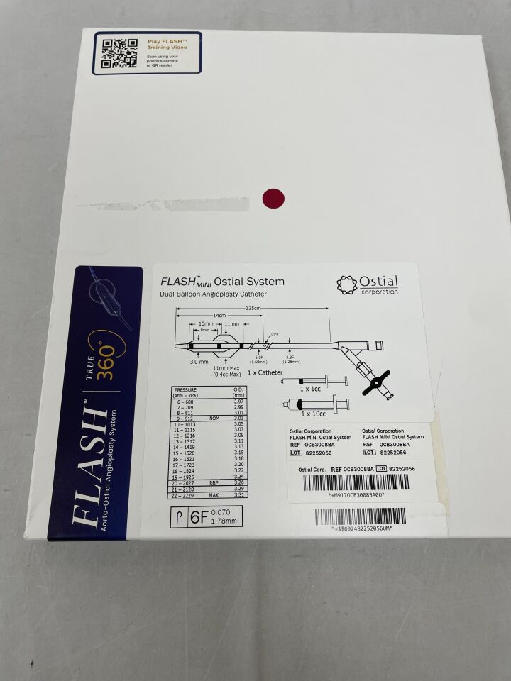OCB3008BA - OSTIAL - Flash Dual Balloon Angioplasty Catheter, Coronary 3.0mm x 8mm, 135cm, (BX/1) - ( Expiry Date: 2024-09-30 )