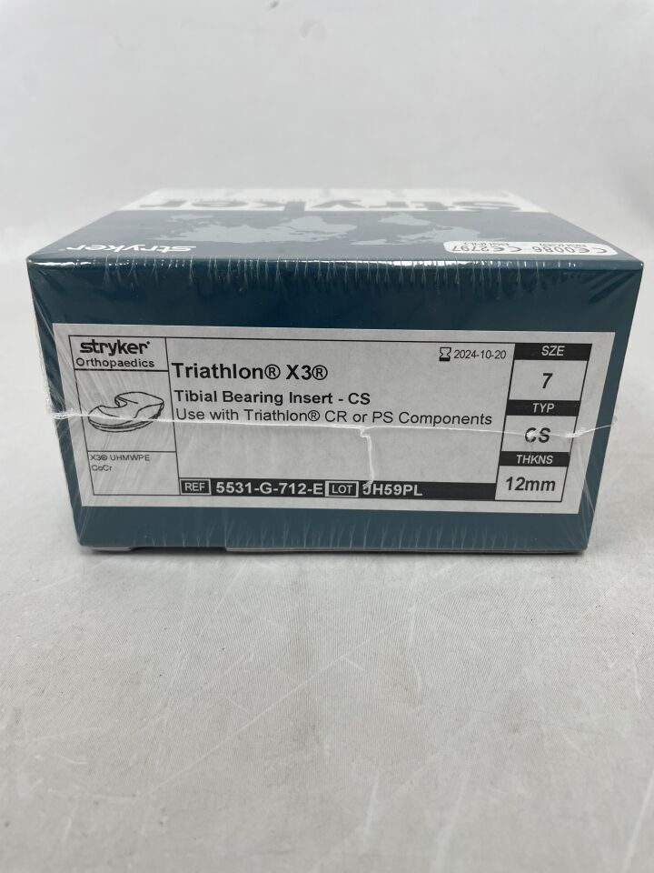 5531-G-712-E - STRYKER - Triathlon X3 Tibial Bearing Insert-CS, Size: 7, 12mm, (BX/1) - ( Expiry Date: 2024-10-20 )