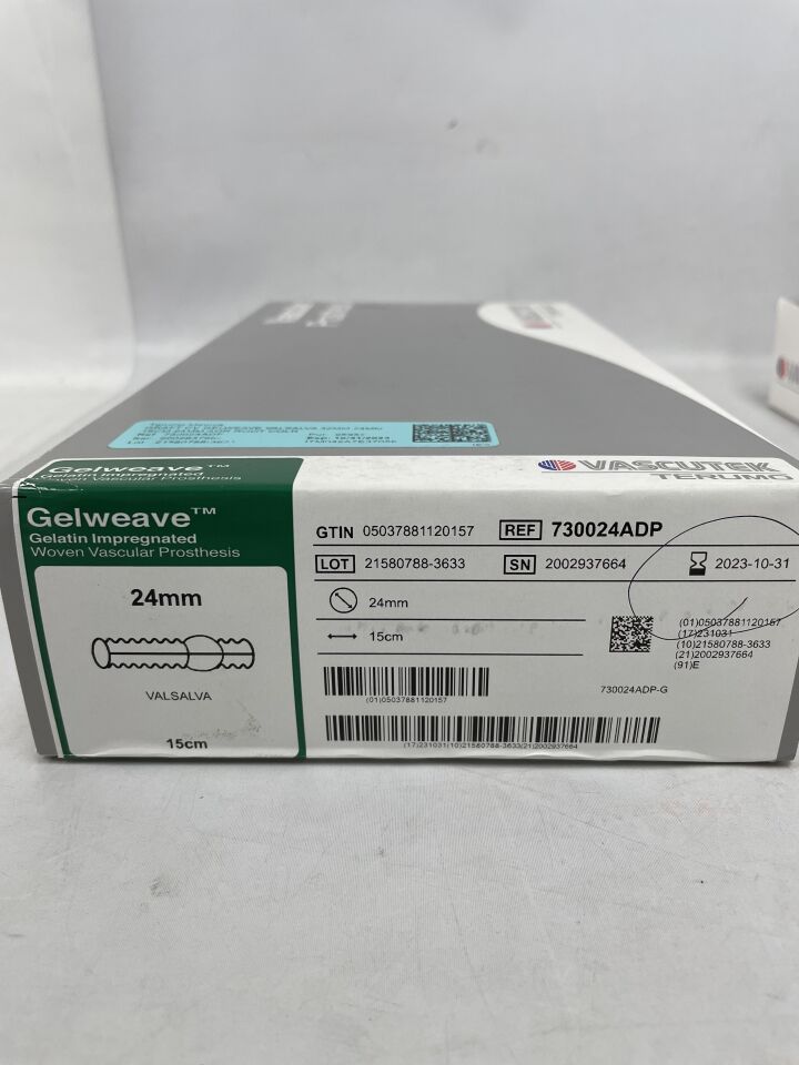 730024ADP - TERUMO - Vascutek Gelweave Valsalva Aortic Root Vascular Graft 24mm x 32mm, (BX/1) - ( Expiry Date: 2024-09-30 )