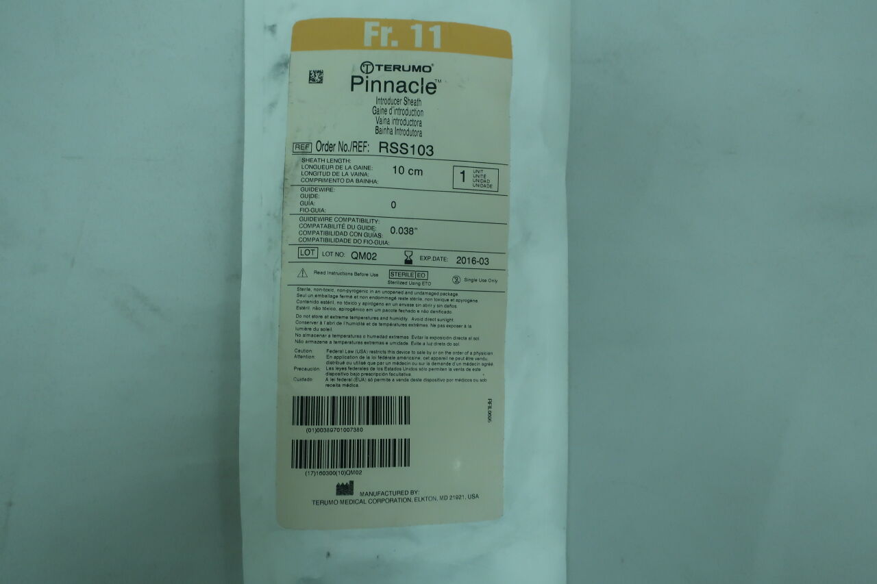 RSS103 - TERUMO - Pinnacle Peripheral Introducer Sheath 11F x 10cm, () - ( Expiry Date: 2025-03-01 )