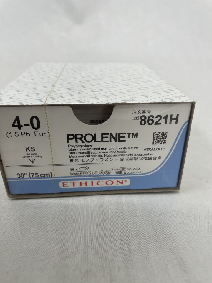 8621H - ETHICON - PROLENE Polypropylene Suture, Straight Cutting Needles, Non-Absorbable, KS 60mm Straight, Blue Monofilament 30" = 75cm, Size: 4-0 , ( BX/36 ) - ( Expiry Date : 2025-08-31 )