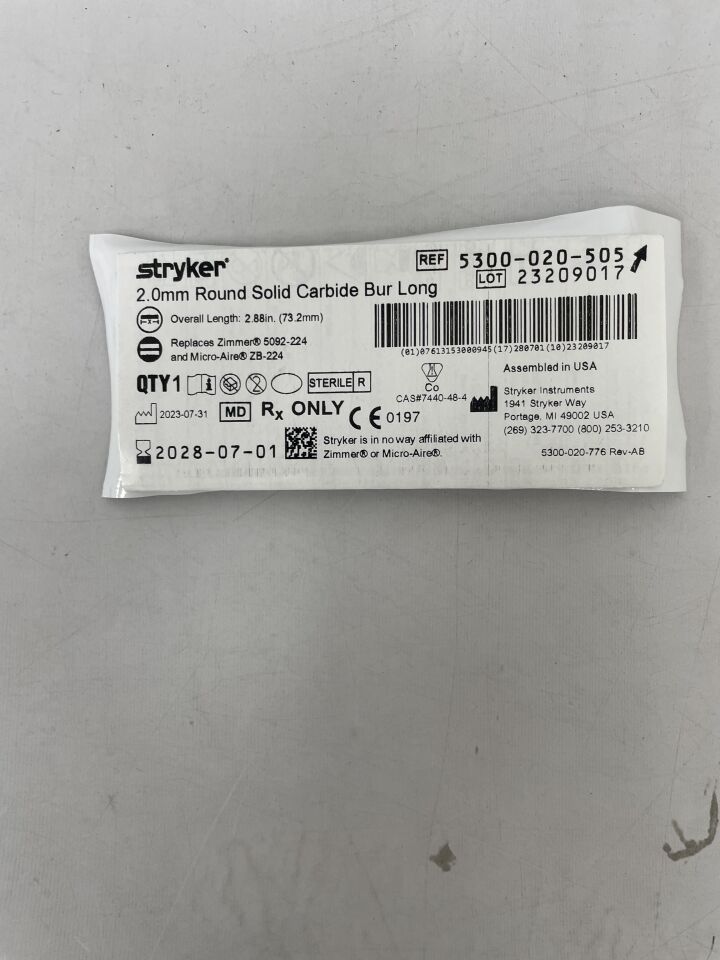 5300-020-505 - STRYKER - Round Solid Carbide Bur, Long, 2mm , ( EA ) - ( Expiry Date : 2028-07-01 )